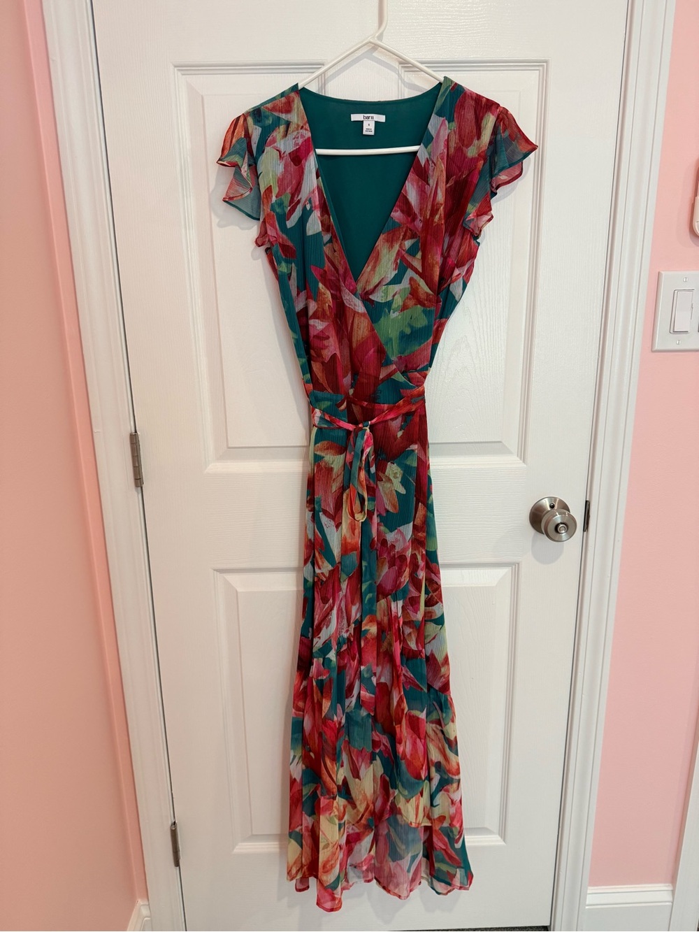 Bar III Floral Wrap Maxi Dress - Teal & Red